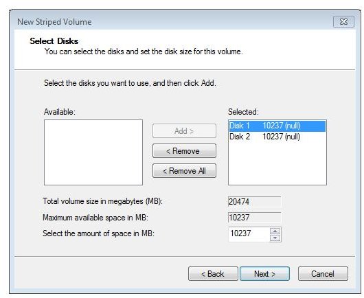 Step 4 - Disk Management Disks Selected