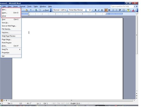 Useful Tips on MS WORD 2003: File Menu – Create New File, Open File – by John Sinitsky