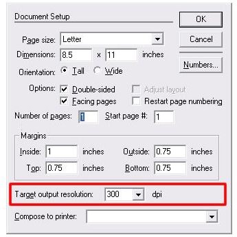Select the Resolution for a print document
