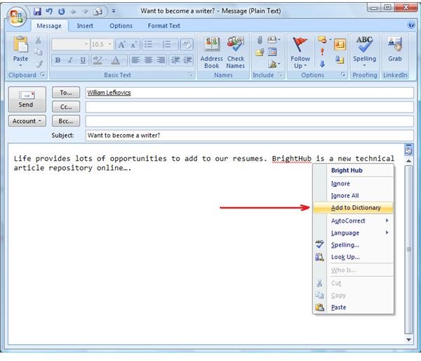 how to add a word to custom dictionary in word 2007