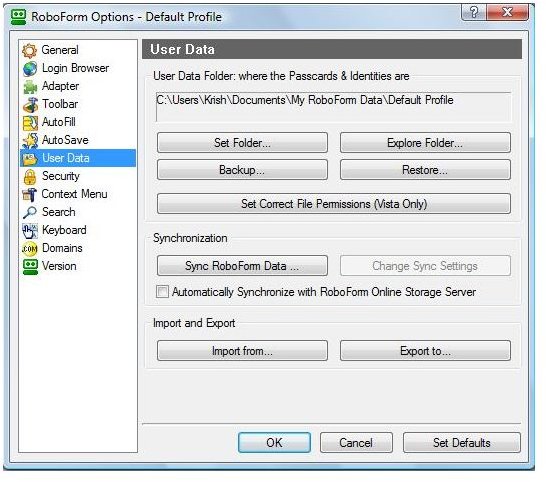 roboform version 8 passcards location