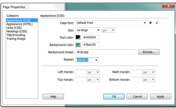 The settings used to repeat an image on the vertical axis alone.