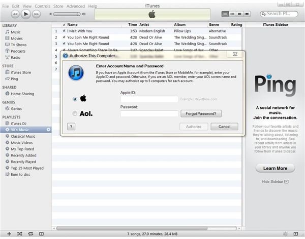 Authorize Computer on iTunes