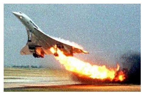 The Concorde just before crashing at Paris in 2003. This accident put the nail in the Concorde&rsquo;s coffin.