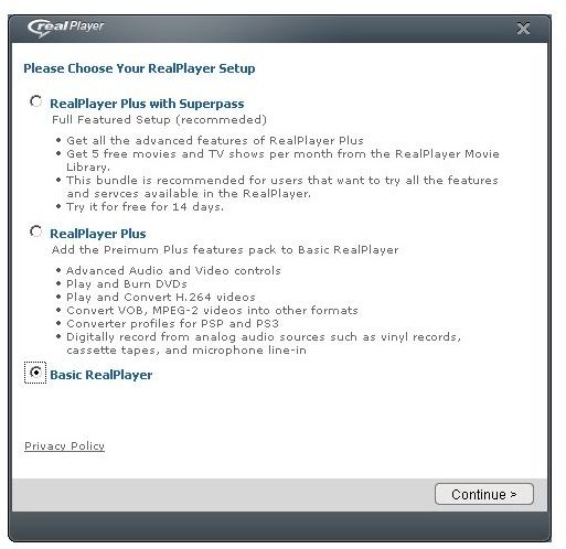 preparing to install realplayer