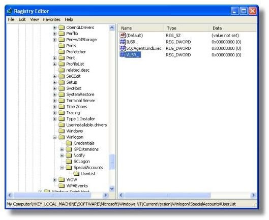 Windows XP Registry Editor