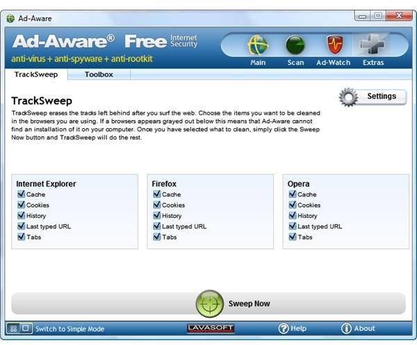 TrackSweep to Remove Internet Browsing History