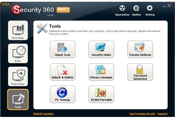 Tools available in Iobit Security 360