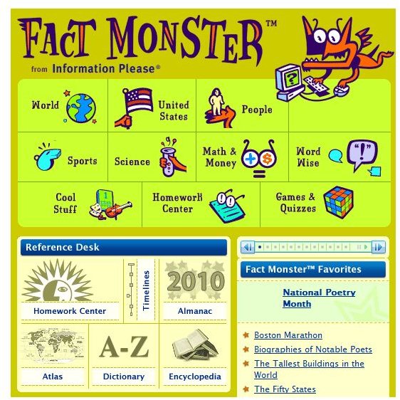 Fact Monster Online Almanac, Dictionary, Encyclopedia, and Homework Help — FactMonster.com