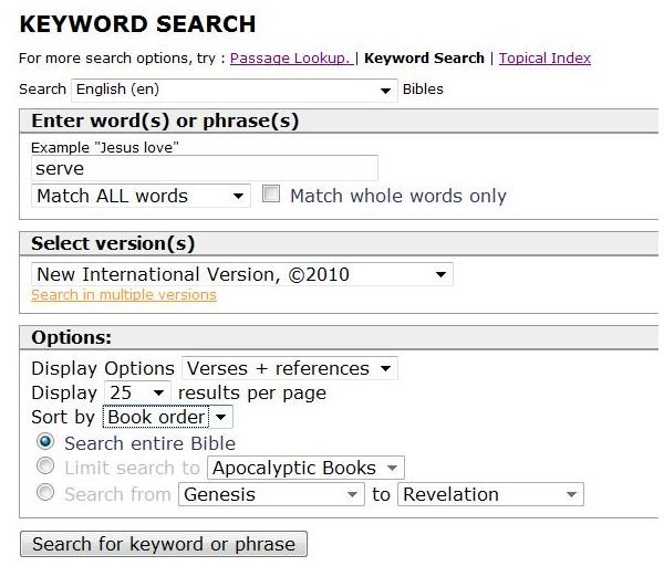 Gateway Bible Search: Keyword Search