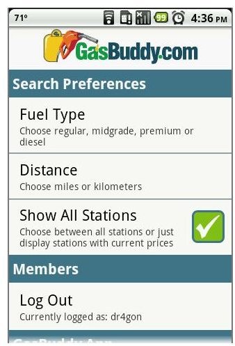 gasbuddy settings