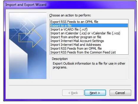 Fig 2 - Export Microsoft Outlook Contacts - Export to a File