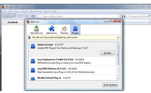 Disabled Add-ons When Using Firefox Safe Mode