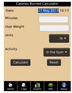 Calories burned calculator - Fitness App -Blackberry -pic