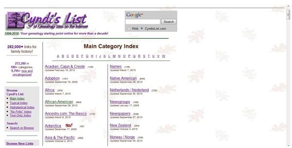 CyndisList top genealogy search engine