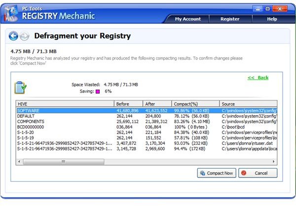 Defragging Registry Using Registry Mechanic 2011