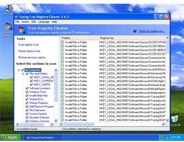 EUsing found 166 registry issues in a clean install XP