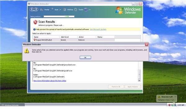 Windows Defender Removes PC Defender virus
