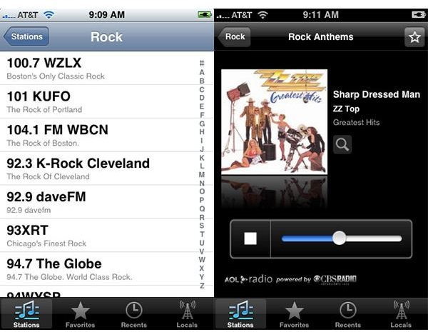 AOL radio app for iPhone