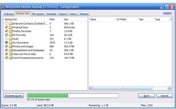 mozyhome select types of files to backup