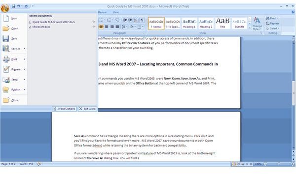 Locating Common Features in Microsoft Word 2007 and Microsoft Word 2003