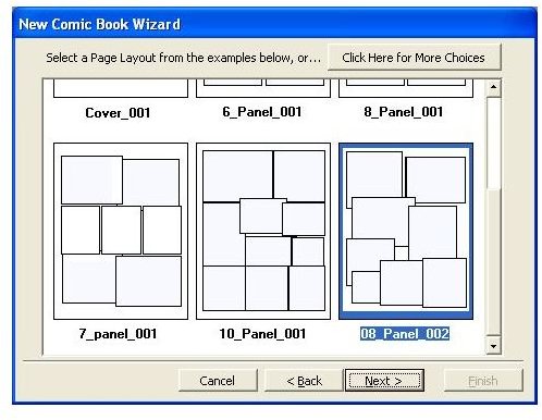 Comic Book Creator Layout Selection Wizard