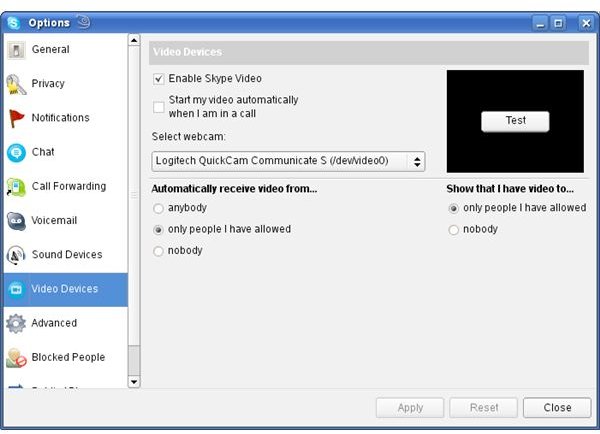 Skype Video Options