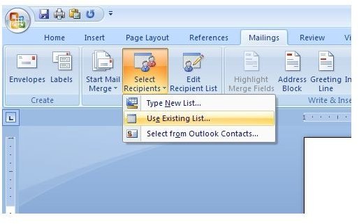 Figure 2: Word 2007 Mail Merge