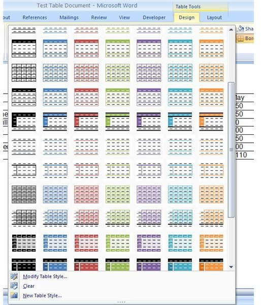 Collection of Table Styles