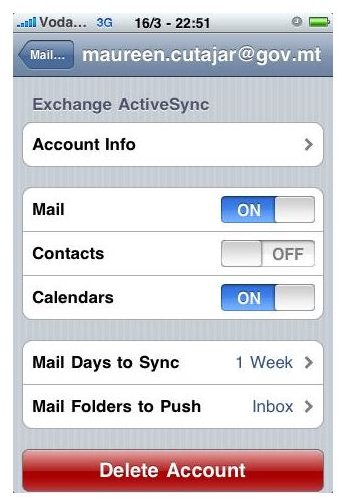 Exchange ActiveSync Settings