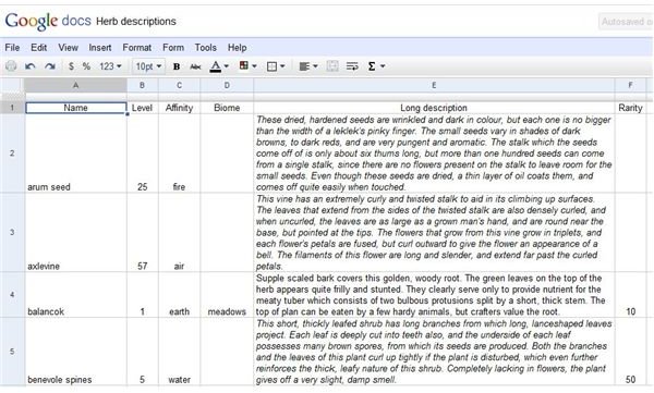 Google Spreadsheets Interface