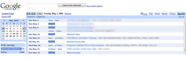 Agenda view in Google Calendar