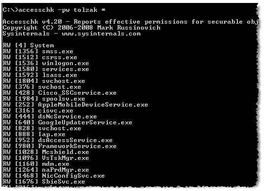 Figure 6: Check for specific user access to running processes