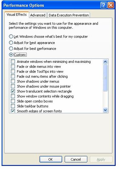 Fig 3 - Performance Options - Customize Win XP