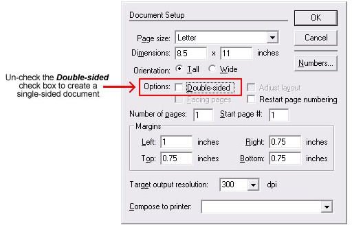 Settings for Single-sided Document
