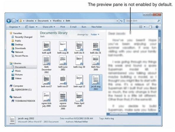 Fig 3 - PreviewPane - Windows 7 Explorer