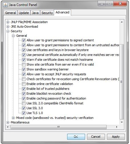 Java Advanced Settings