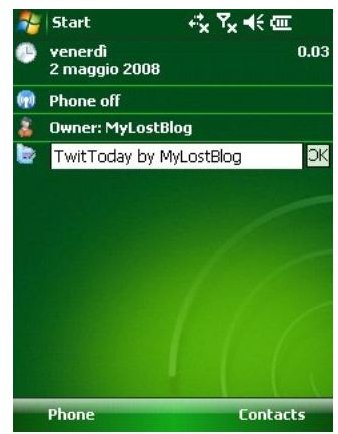 TwitToday integrates into your Windows Mobile Today screen