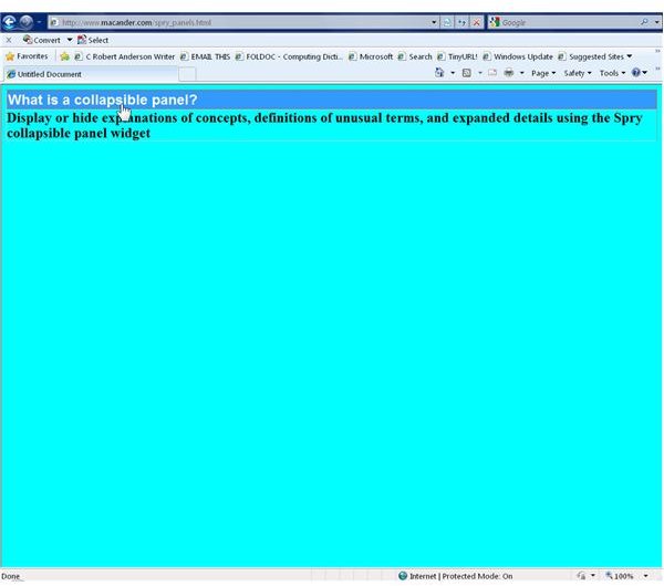 Collapsible Panel After Tab Click; screen shot by C.R. Anderson