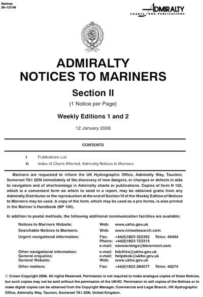 Marine navigation charts and use of  notices to mariners