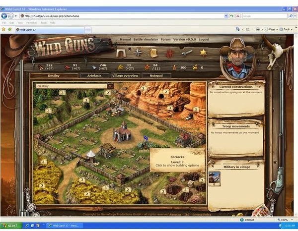 Review: Browser MMO Game: Wild Guns.  Structures Resources and the game basics.