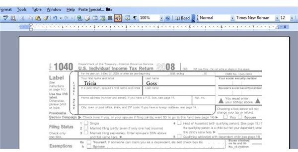 a quick word trick for typing text into a scanned document