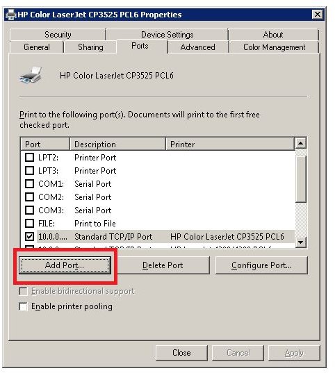 Adding Custom Printer Port 1
