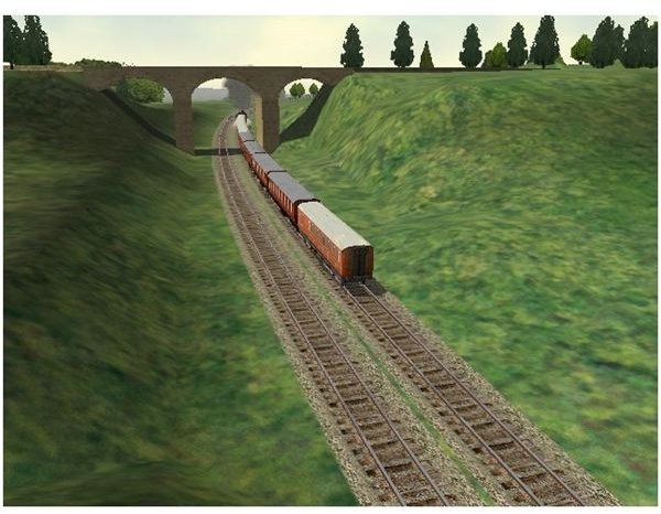 Microsoft Train Simulator view of train & viaduct