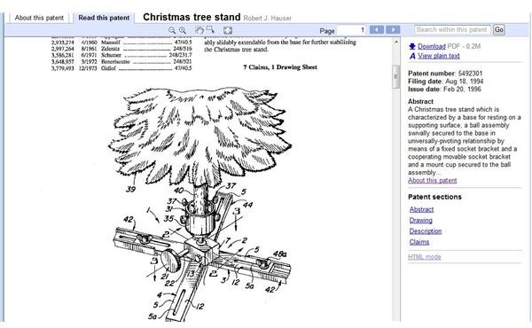 Picture of part of a patent filing for a christmas tree stand