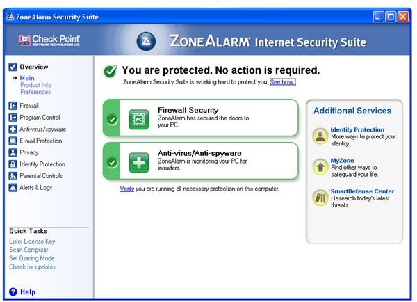 ZoneAlarm Internet Suite Main Window