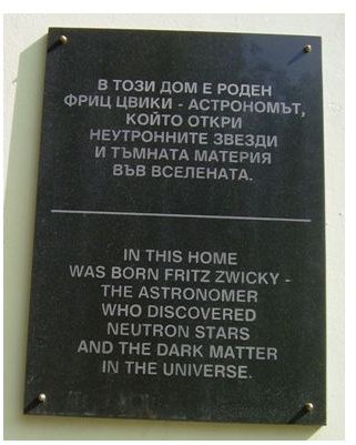 Plaque at the Zwicky Birthplace