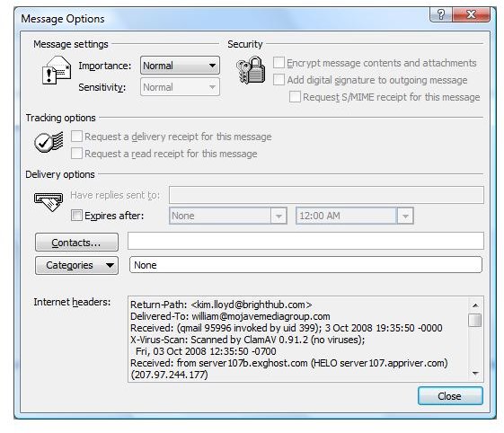 Showing Full Message Headers in Microsoft Outlook 2007