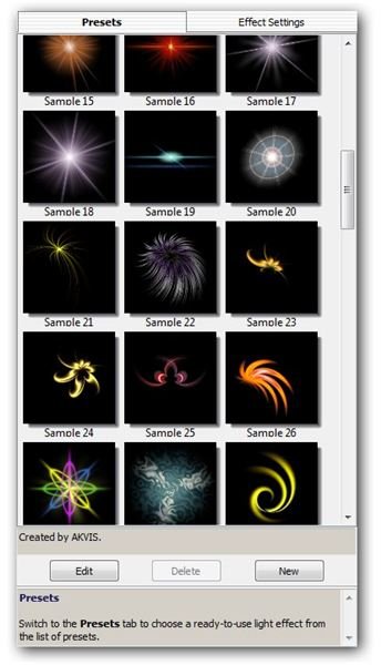 Different Preset Light Effects in LightShop