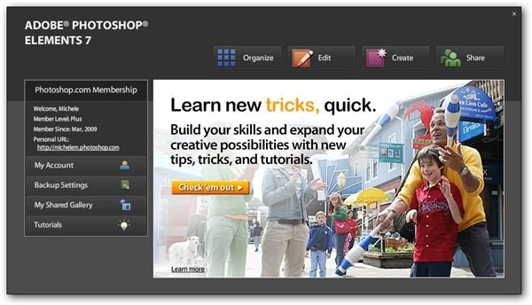 Photoshop Elements 7 Welcome Screen